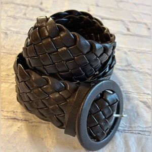 CHOCOLATE BROWN CHUNKY WEAVE BRAIDED WOMENS BELT COVERED BUCKLE